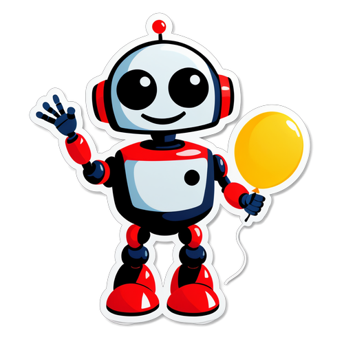 Cute Robot Waving with Balloon Sticker