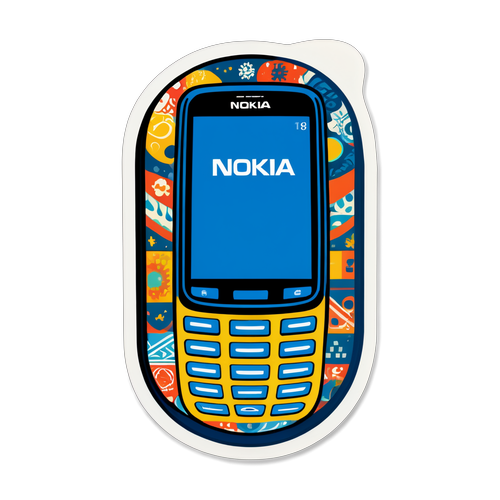 Nokia-logo ja retrokuvioiden avulla suunniteltu teknologista tyyliä juhlistava tarra