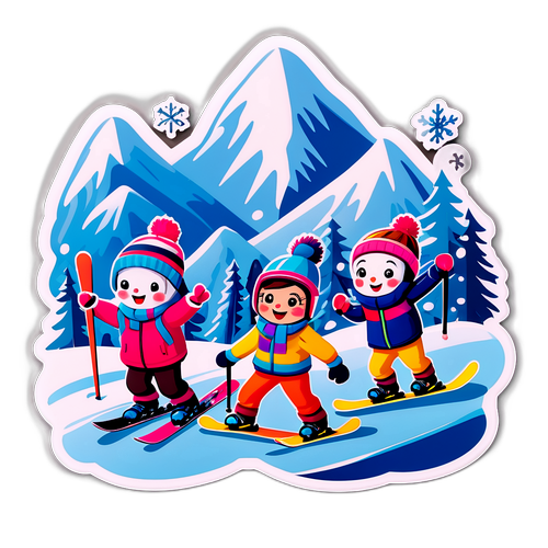 Lekende snølandskap med skikjørende karakterer