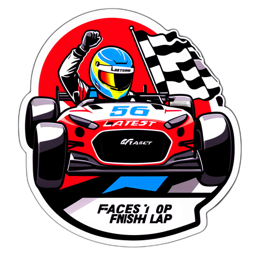 Sticker van Laurens Vanthoor die over de finishlijn racet met een stopwatch en de tekst 'Snelste Ronde'