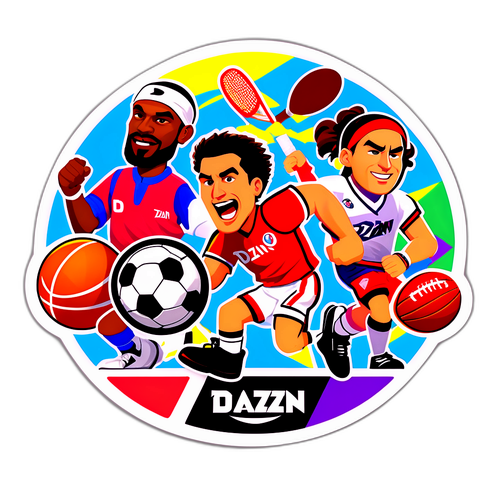 Fargerik DAZN-klistermerke med sportsikoner
