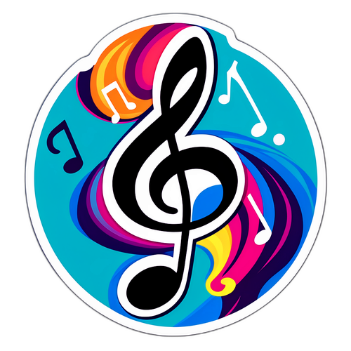 En klistermärke med en fantasifull musiknot