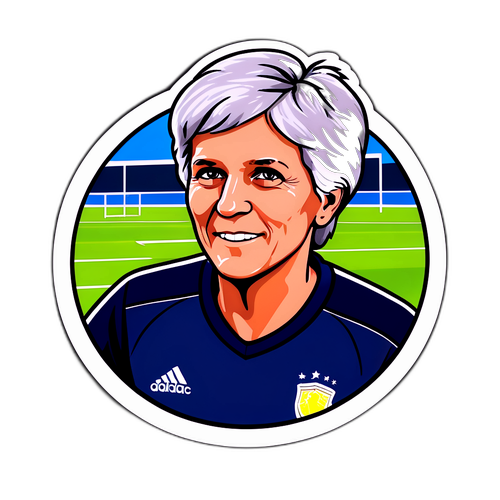 Illustrativ klistermärke av Pia Sundhage som coachar