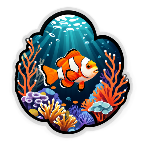穿泳衣的小丑鱼游过珊瑚礁