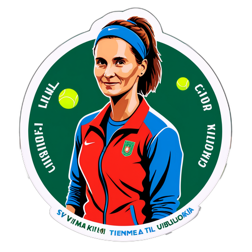 Portrét Vilmy Cibulkové s inspirativním citátem na pozadí tenisového kurtu