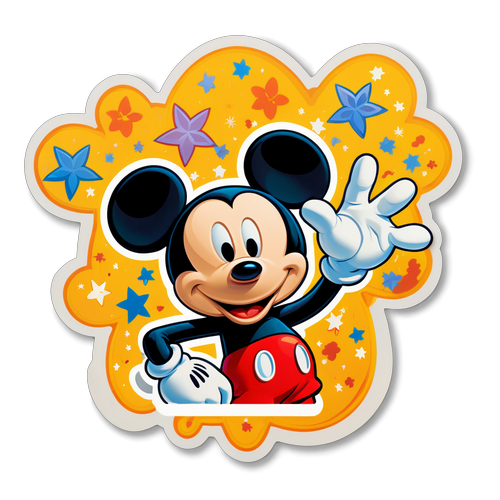 Autocollant Mickey Mouse avec fleurs et étoiles