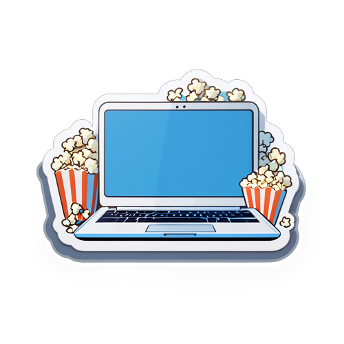 Joyful Laptop with Popcorn Sticker