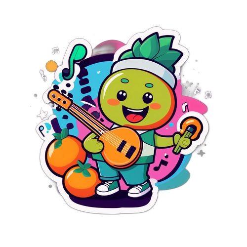 Rolig tangerin-karaktär som spelar i ett band