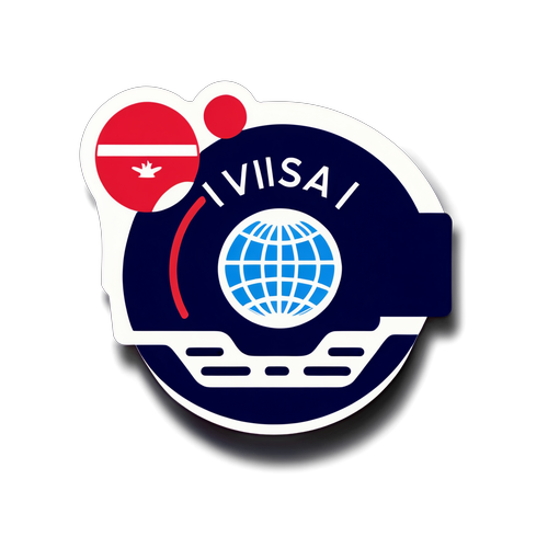 Sticker cu simboluri pentru Visa Waiver, cu un pașaport și călătorii în fundal