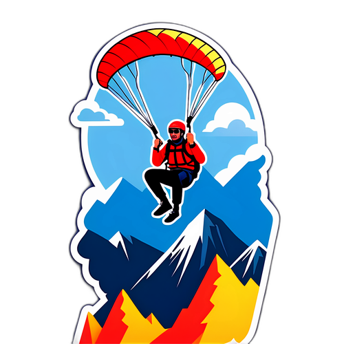 Autocollant de Jérôme Bayle prétendant flotter en parapente avec des montagnes en arrière-plan, symbolisant l'aventure