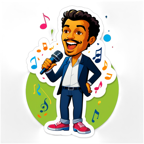 A sticker ilustrando Davi Brito com um microfone