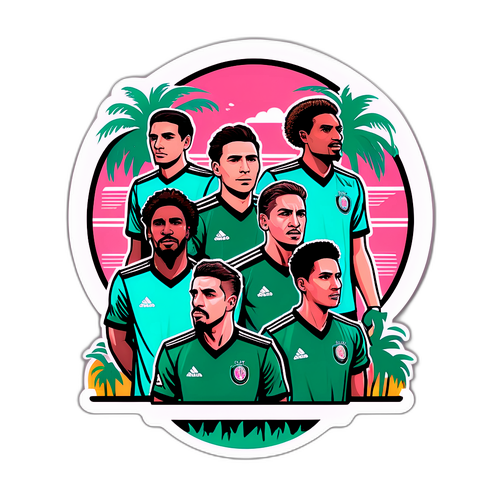Скетч с линиями Inter Miami и Palmeiras в комиксовом стиле