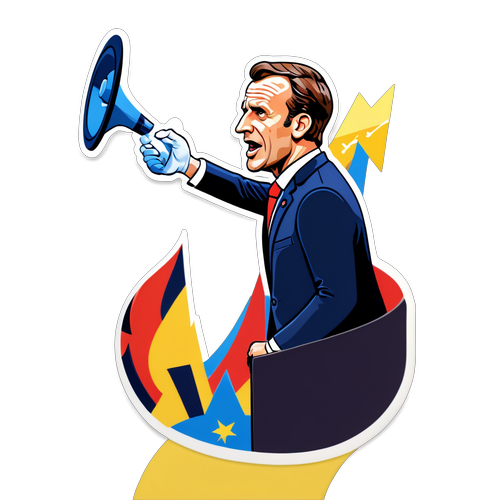 Macron beszéde cartoon stílusban
