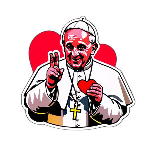 Sticker del Papa Francisco sosteniendo un corazón