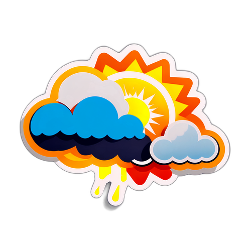 สติ๊กเกอร์แสดงการเปลี่ยนแปลงของอากาศที่มีแสงแดดสดใสและเมฆ
