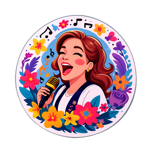 Samolepka Lucie Bílé s květinami a hudebními symboly