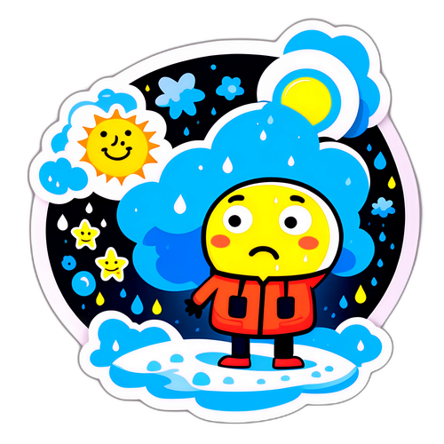 מדבקת דמות מבולבלת בודקת את מזג האוויר של מחר