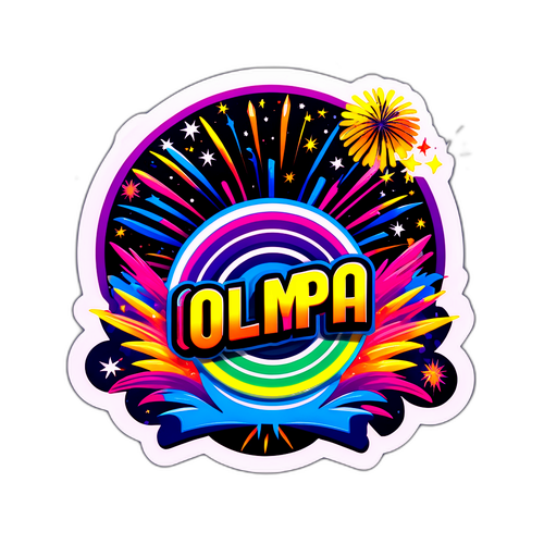 Logo Ikonik CD Olimpia dengan Latar Belakang Kembang Api