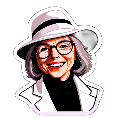 Tem dán của Diane Keaton với phong cách thời trang biểu tượng và nụ cười duyên dáng.