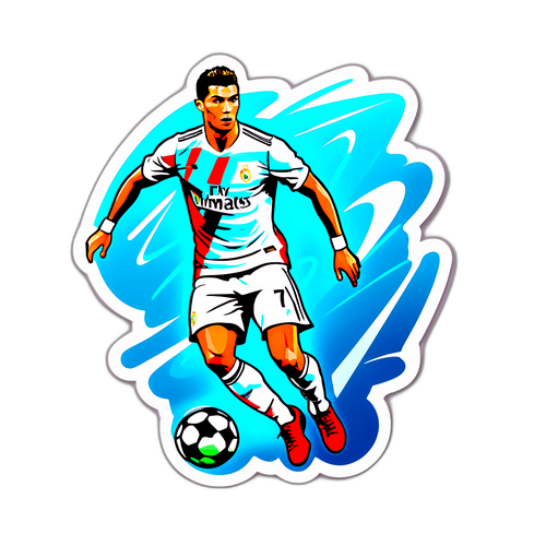 Autocolant cu Cristiano Ronaldo driblând un mingea de fotbal