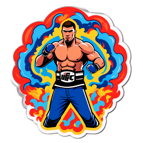 Illustratie van een vechter met een UFC-broem rond zijn middel