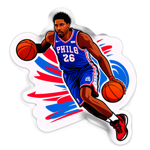 Autocollant d'un joueur de basket des 76ers avec des graphiques dynamiques