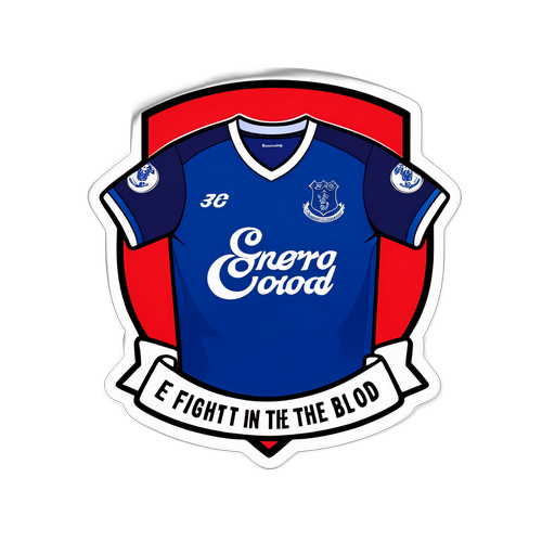 สติกเกอร์ทีมเอฟเวอร์ตันบนเสื้อพร้อมข้อความ "การต่อสู้ในเลือด"