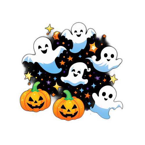 Halloween Sticker mit Geistern und funkelnden Lichtern