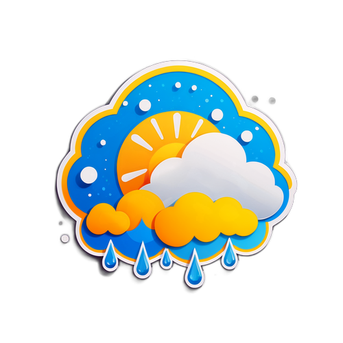Holnapi időjárás előrejelzés, nap, felhők és esőcseppek stilizált