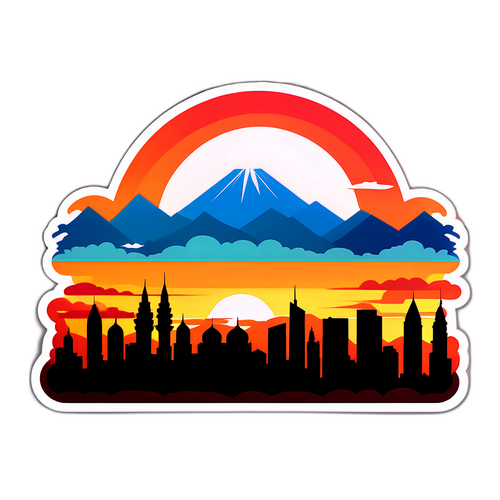 Kreativ klistermärke av Adamuz skyline vid solnedgång