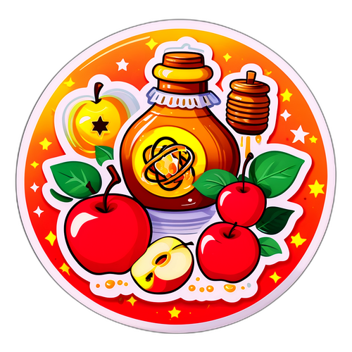 מדבקת ראש השנה עם תפוחים ודבש