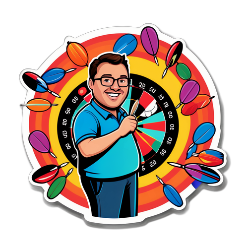 Farverig klistermærke af Stephen Bunting med dart