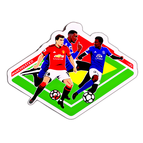 Actievolle sticker van Manchester United versus Everton