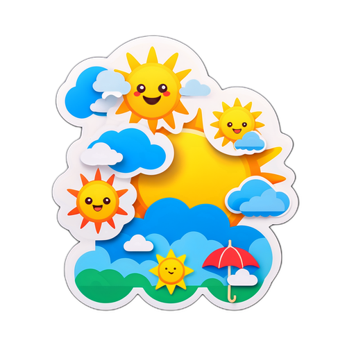 Nhãn dán dễ thương của ứng dụng thời tiết hiển thị biểu tượng mặt trời