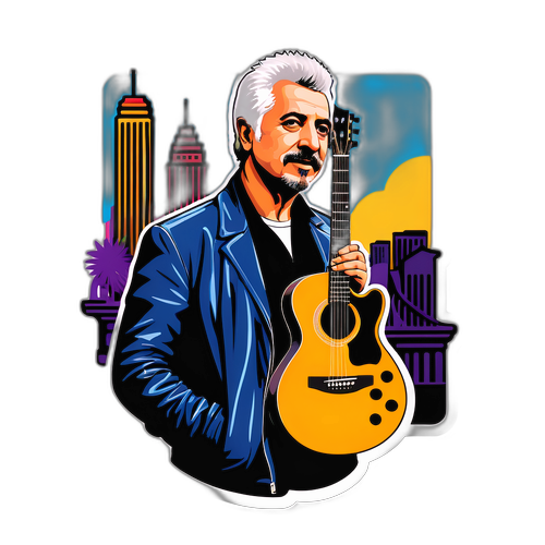 Adesivo vibrante di Pino Daniele con chitarra