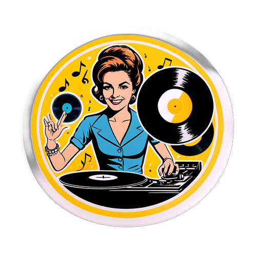 Vinyl Spinnende Vrouw met Muzieknoten