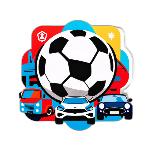 Un autocolant cu o minge de fotbal și mașini din colțuri diverse ale lumii