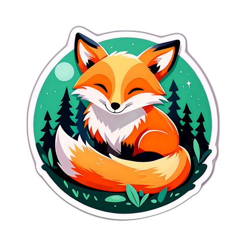 조용한 숲 속에서 편안히 잠자는 작은 여우 디자인