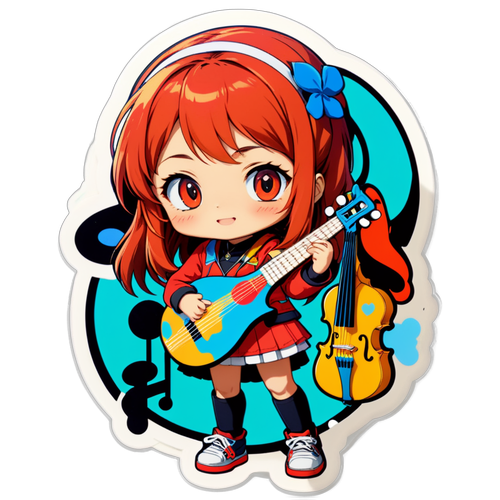 音楽活動をテーマにしたキャラクターのステッカー