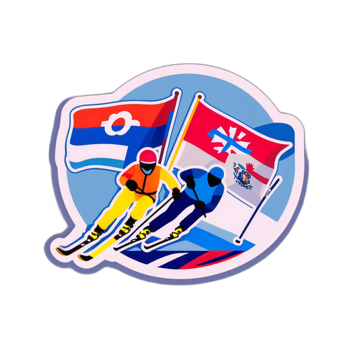 Sticker cu steaguri și schiori pentru unitatea sportivă la Jocurile Olimpice de Iarnă 2026