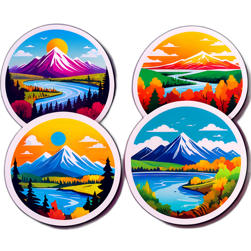 Стикер з панорамними видами Зеленодольська в різних сезонах