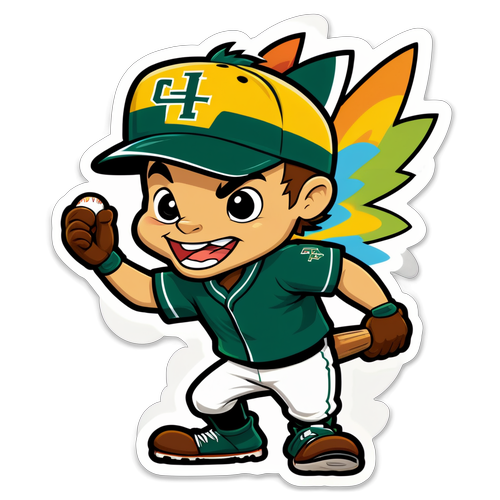 Energetic Cal Poly Baseball Cartoon Mascot Sticker