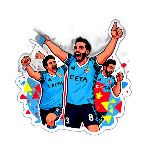 En livlig klistermärke av Celta Vigos supportrar i ett ögonblick av firande