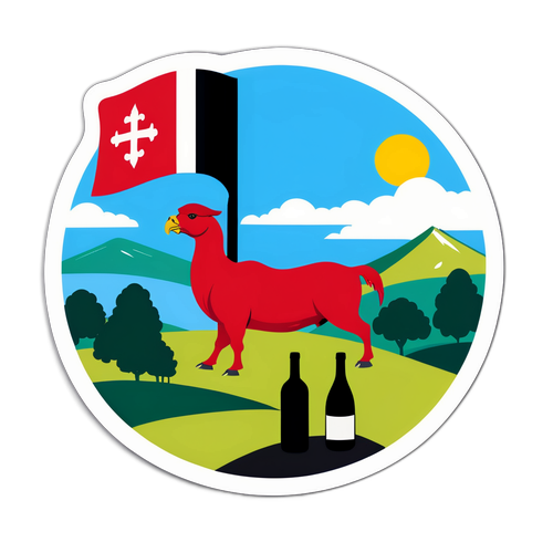 Georgische vlag met landschap en wijnfles