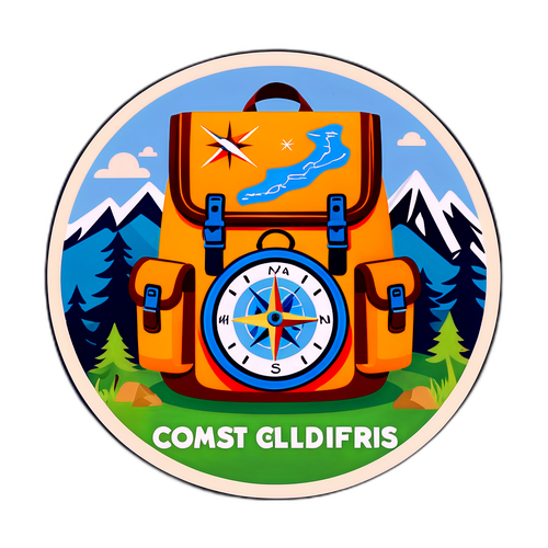 Adventure Awaits: Backpack, Compass, and Map Sticker