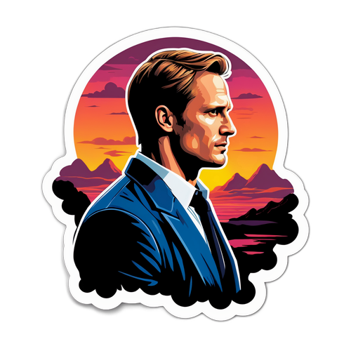 Silhuett av Alexander Skarsgård mot dramatiskt solnedgång