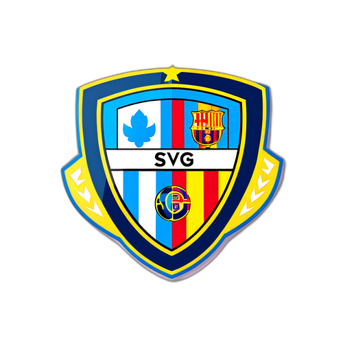 Стикер с элементами футбольного стадиона и надписью о важном матче «Клуб Бругге» – «Барселона»