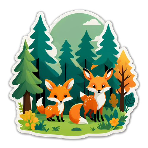 Charming Woodland Scene with Cute Forest Animals