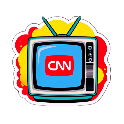 Nálepka s logem CNN Prima News stylizovaná jako barevná vintage televize
