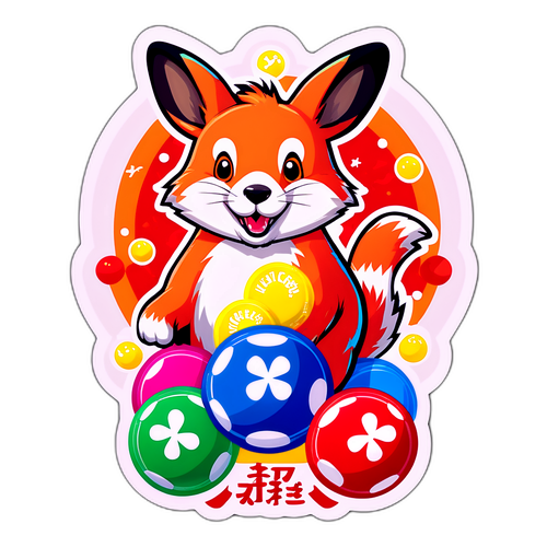 Sticker van een mega-gelukkige dier met loterijballen